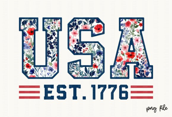 Floral USA Est 1776 Patriotic PNG: Vintage Charm for Modern Crafts
